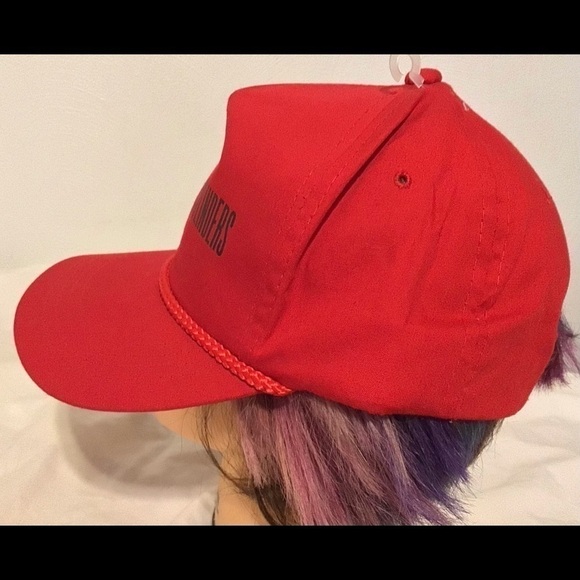 VINTAGE Lincoln Cylinders Red Snapback Mens Trucker Hat Baseball Cap w/ Cord New - Picture 3 of 6